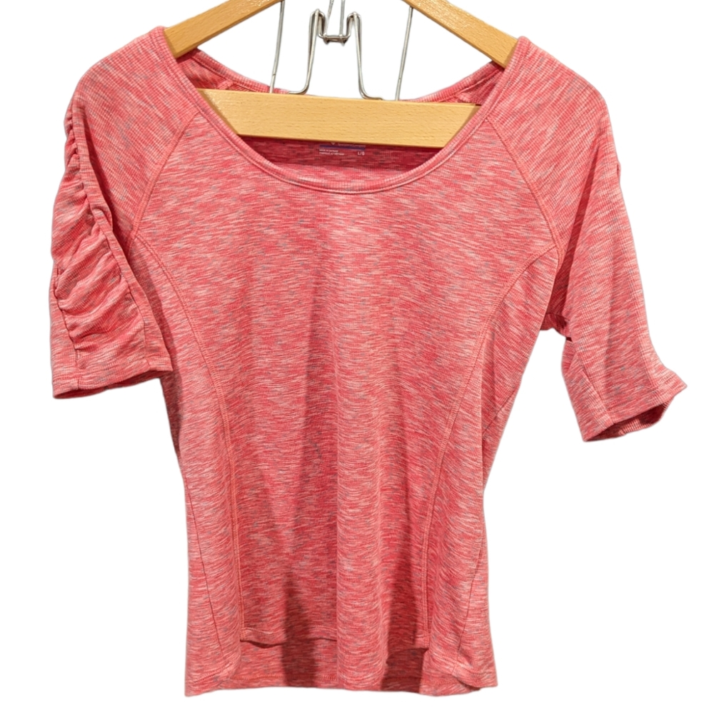 Columbia Pink Marl Boat Neck Short Ruched Sleeve Top Size Large